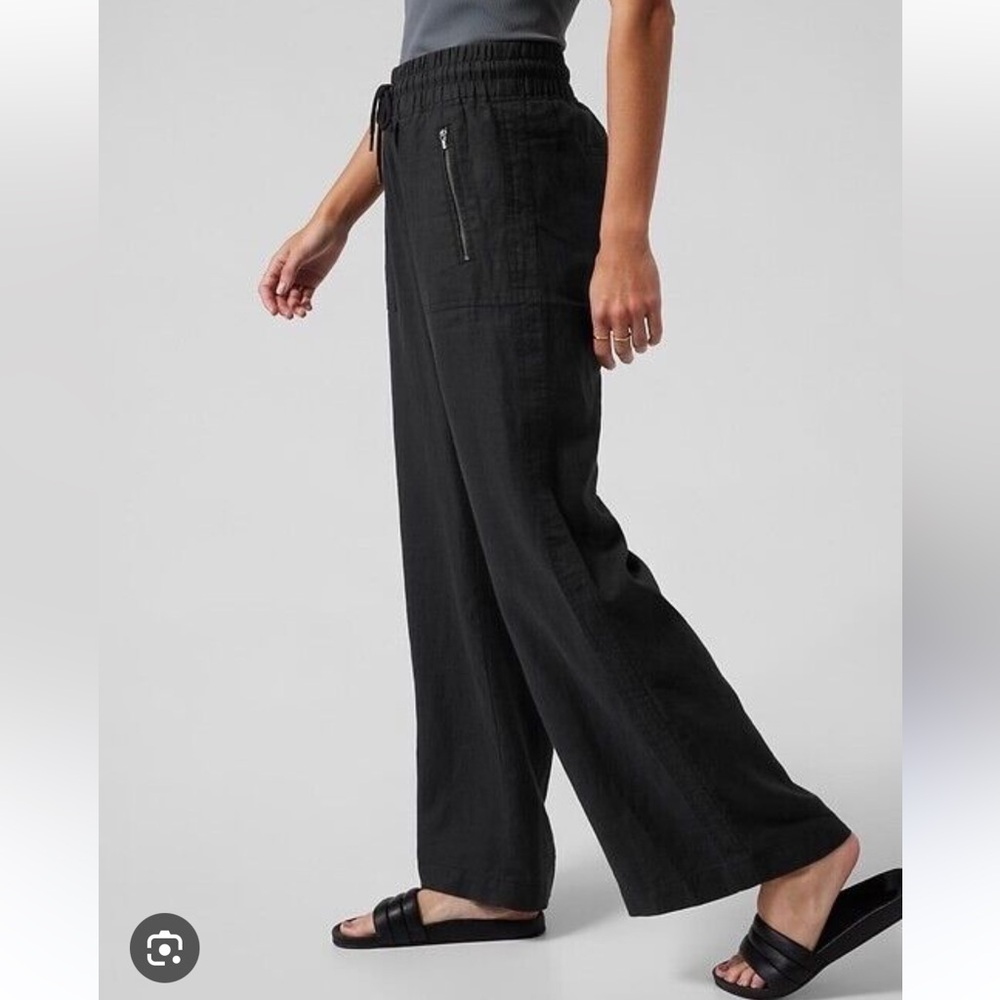 Athleta Cabo Retreat Black Linen Wide-Leg Pants